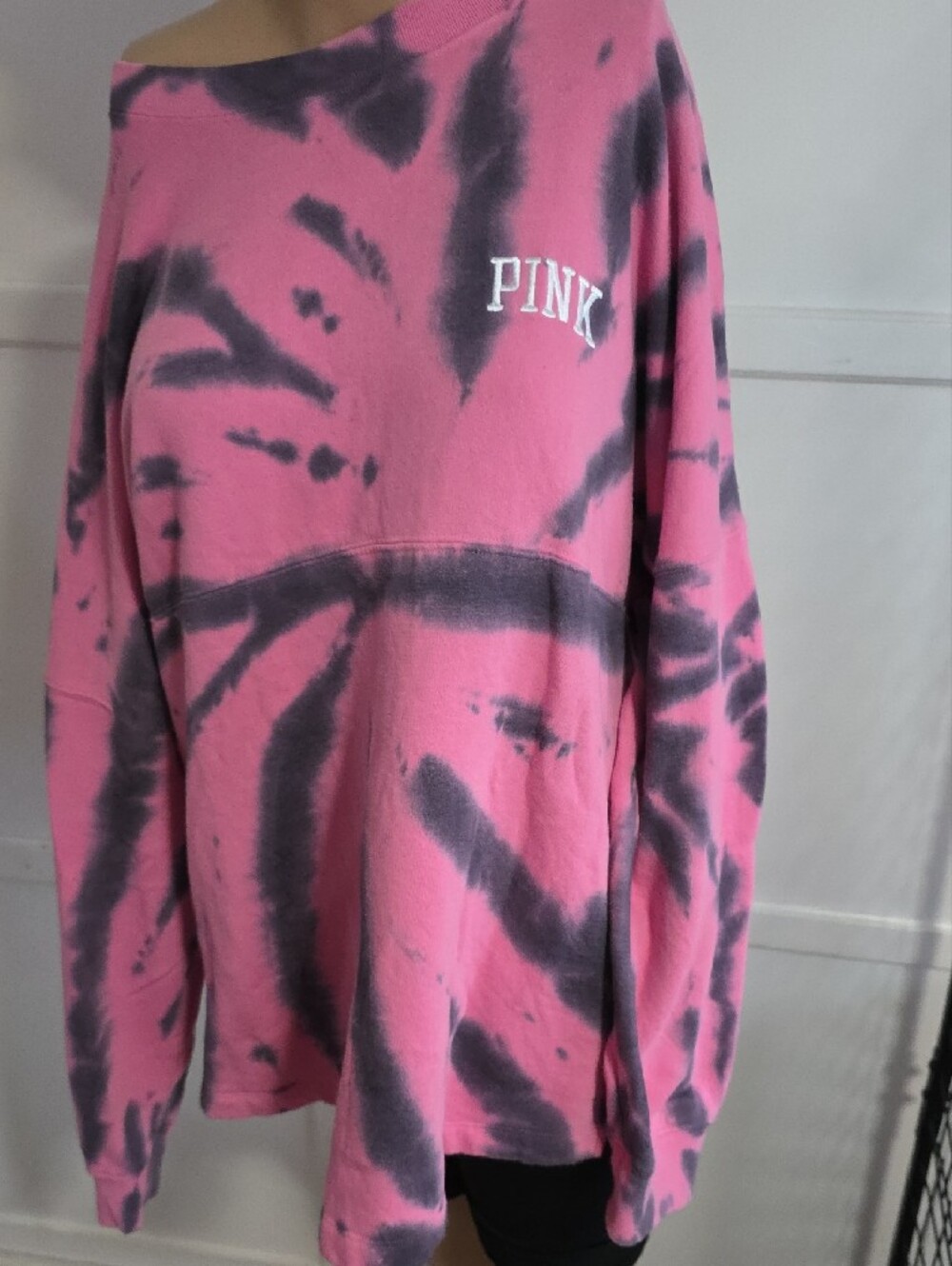 PINK Victoria's Secret Pink and Black Tie-Dye Crewneck Sweatshirt